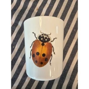Vintage Ladybug Melamine Tumbler Pencil Cup White Insect Entomology Illustration